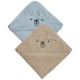 Huxie Denmark - Premium Organic Cotton Baby Bath Towel – Hooded Toddler and Baby Towels for Newborn Girl and Boy – Super Soft and Absorbent, 32 x 32-2-Pack (Towel Bear Fog/Bear Baby Blue)
