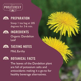 Organic Positively Botanicals Company, Dandelion Leaf Herbal Tea Bags, 20 Count