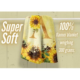 InnoBeta Sunflower Initial Birthday Gifts for Women, Gift Ideas for Her, for Mom, Grandma, Aunt- 300gsm Flannel Blanket- 50"x 65"-N