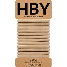 HBY Women's Hair Ties for Thick or Curly Hair. No Slip Seamless Ponytail Holders Sports Thick Hair Ties, Beige, 8MM, 12 Pcs
