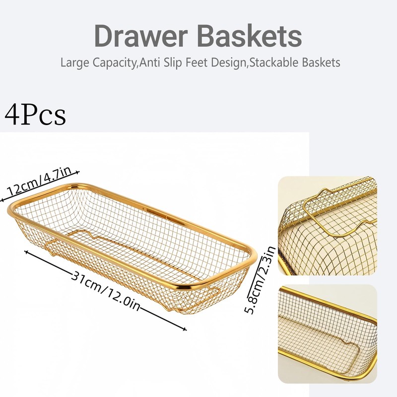 JYJFGSFA 4-Pack Gold Flatware Organizer - Sturdy Mesh Design, Dishwasher-Safe