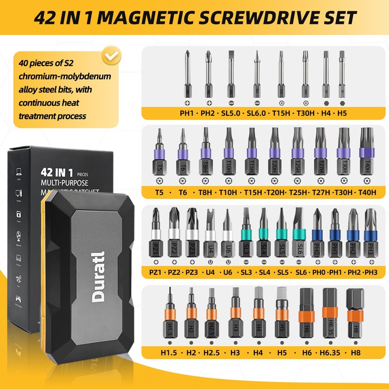 Duratl 42 in 1 Magnetic Screwdriver Set with 40pcs Magnetic