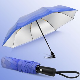Lejorain Men Compact Travel Umbrella - Blue lightweight Portable Auto Summer UV Umbrella UV Blocker Foldable Backpack Umbrellas Rain Windproof