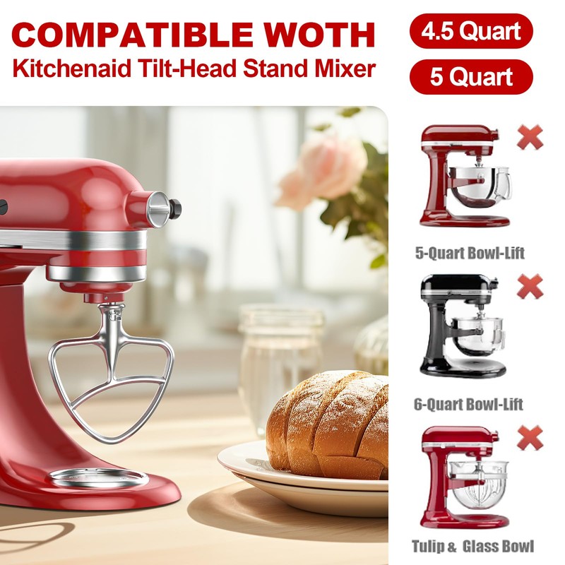 Stainless Steel Flat Beater for KitchenAid Mixer, Paddle Attachment for
