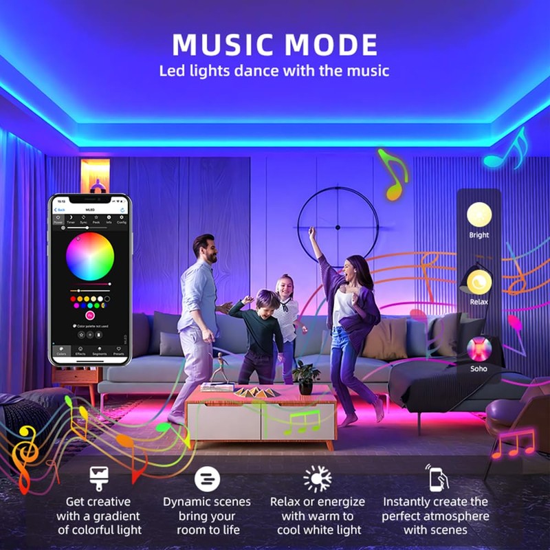 WeiguoIOT ESP32 WLED Digital LED Strip Controller with Microphone,Music Sync,