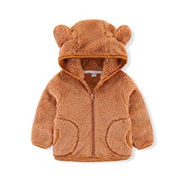 iChunhua Unisex Infant Bear Ears Shape Zip-up Fuzzy Hooded Jacket Clothes Lightweight Sweatshirt (Brown,5T)