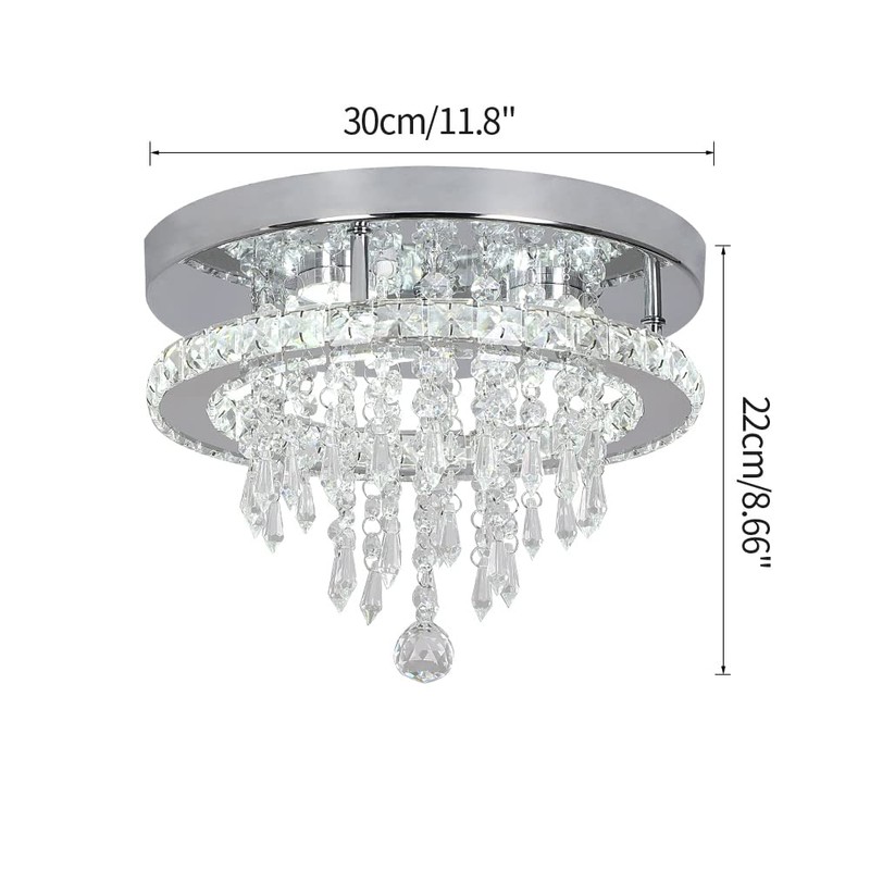 Deckrico Modern K9 Crystal Chandelier 3 LED Lights Stainless Steel