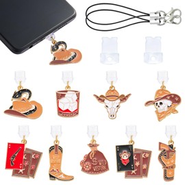 WEWAYSMILE 9Pcs Dust Plug Charm Type C with Alloy Enamel Western Cowboy Pendants USB C Dust Plug Cute Cell Phone Charms for Most Type C Phone,Laptop,Readers Device