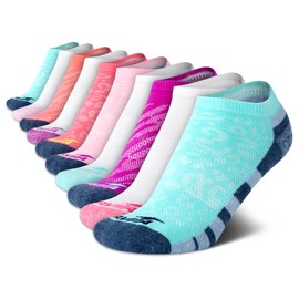 Avia Girls' Socks - 10 Pack Athletic Low Cut No Show Cushioned Liners, Size Medium, Denim Assorted