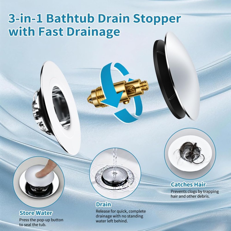HAOMIAO Universal Pop-Up Bathtub Stopper with Clog-Proof Strainer, Bath Drain