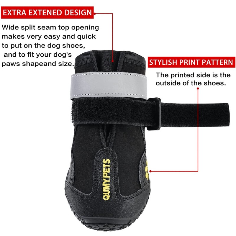 QUMY Dog Boots Waterproof Shoes for Dogs with Reflective Strips