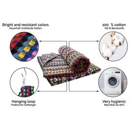 ZOLLNER Set of 2 Bath Towels 70 x 140 cm 100% Cotton 380 g/m² Multi-Coloured
