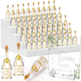 Realspring 102 Pcs Wedding Bubbles Bulk Gift Including Mini Champagne Bubbles Wands Acrylic Display Board Sign with Stand for Wedding Send Off Anniversary Engagement Bridal Guests Gift