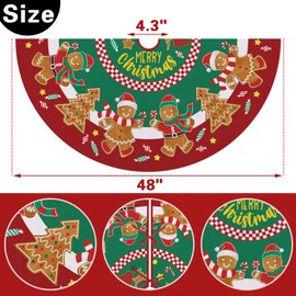 Fzbali Merry Christmas Tree Skirt 48 Inches, Lace-up Gingerbread Man Candy Artificial Xmas Tree Skirt, Large Red Green Home Decoration New Year Holiday Party Indoor House Decor