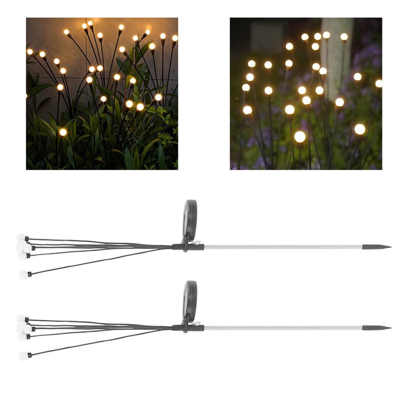 2 Sets Solar Powered Firefly Lights Outdoor Waterproof Solar Garden