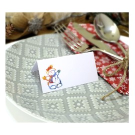 Pack of 12 Christmas Place Cards - Colourful Santa, Snowman & Xmas Tree - Guest Name Card