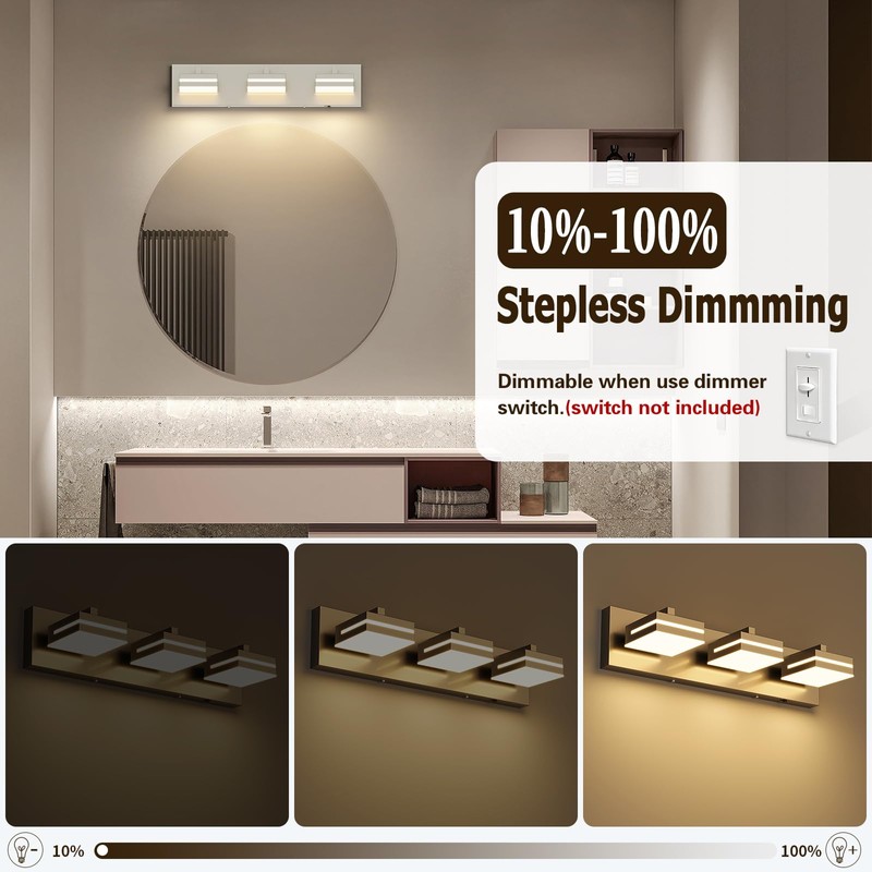 Joossnwell Brushed Nickel Vanity Lights for Bathroom Light Fixtures (3-Light,