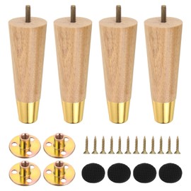 sourcing map 6 Inch Wood Furniture Legs, Set of 4 Round Sofa Replacement Wooden Furniture Feet Dresser Legs with Mounting Screws, for Cabinets Couch Dresser Chair Desk Ottoman Table, Yellow