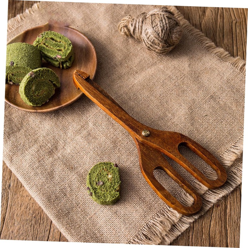 Ipetboom Wooden Kitchen Serving Tongs Scald Scissor Style Bread Clips