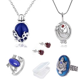 YouU Vampire Diaries Katherine Pierce Necklace and Elena Gilbert Necklace and Earrings and Esther’s Secret Family Crest Ring with Storage Box (5 Pieces)