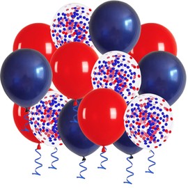 XIKSXITN Red Blue Confetti Balloons - 12 Inch Dual-Tone Latex Balloons with Glitter for Patriotic Events, Birthdays, Graduations (Pack of 50)