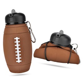 SYTTNUM Children's Sports Water Bottle, Foldable Rugby Cup, Reusable Rugby Design Drinking Solution Cup, Spherical Bottle, Water Bottles with Carabiner for Hiking, Running, Travel