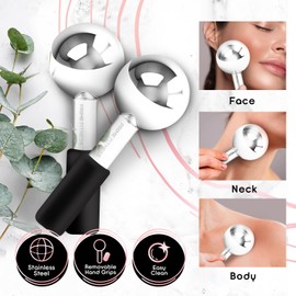 PRIME Fitness Ice Globes for Facials | Unbreakable Steel Cooling Roller | Cryo Sticks for Face | Massager for Face Neck & Eyes | Skin Care for Dark Circles, Puffiness, Wrinkles, Collagen Production (Black)