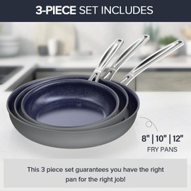 Nuwave 3-Piece 8”, 10”, 12” Forged Lightweight Frying Pan Set, G10 Healthy Duralon Blue Ceramic Ultra Non-Stick, Ergonomic Stay-Cool Handles, Induction-Ready & Works on All Cooktops