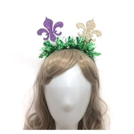 LKQBBSZ Mardi Gras Headband Tiara Glitter Sequins Hairbands, Mardi Gras Fleur de Lis Headband and Necklace for Women, Carnival Purple Hat Crown Hair Hoop Holiday Party Cosplay
