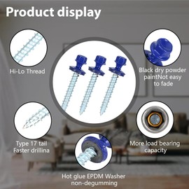 Metal Roofing Screws 10 x 1-1/2 inch, Blue Hex Head Sheet Metal Roof Screw with EPDM Washer for Corrugated Roofing (250Pcs)