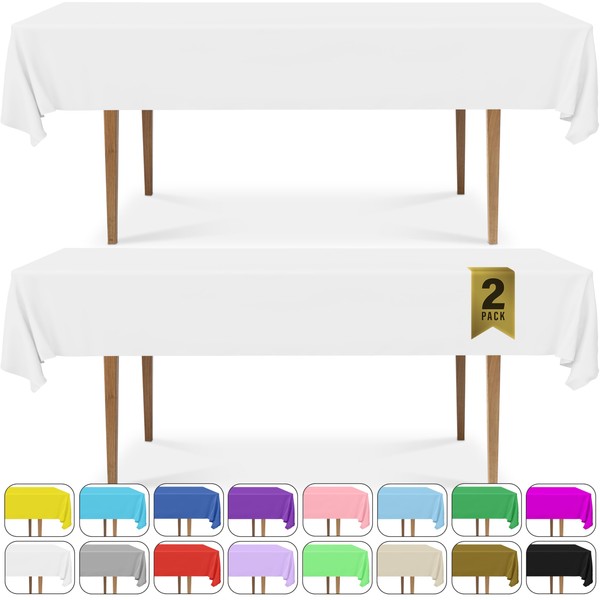 DecorRack 2 Rectangular Tablecloths -BPA- Free Plastic, 54 x 108 inch, Dining Table Cover Cloth Rectangle for Parties, Picnic, Camping and Outdoor, Disposable or Reusable in White (2 Pack)