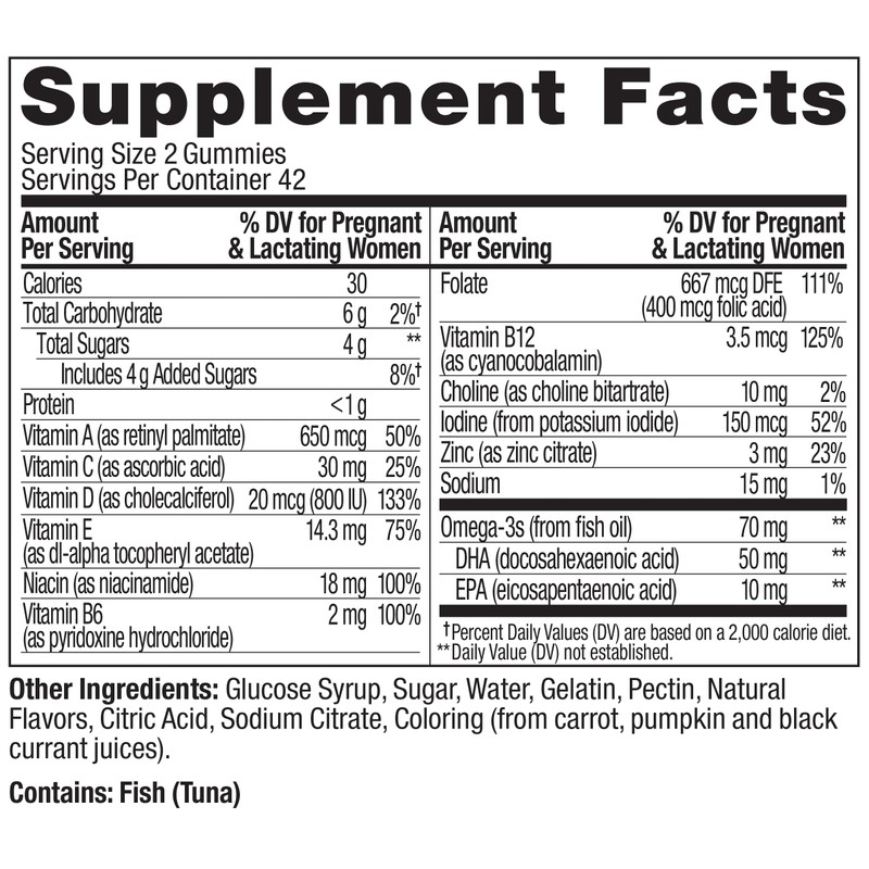 OLLY Essential Prenatal Gummy Multivitamin, Folic Acid, Vitamin D, Omega