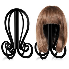 Grevosea 1 Pc Wig Stand, Collapsible Wig Head Stand, Portable and Durable Wig Holder for Short Wigs Hats Cosplay Masks Travel Wig Stand Easy to Assemble and Disassemble 14.2 Inches High Black