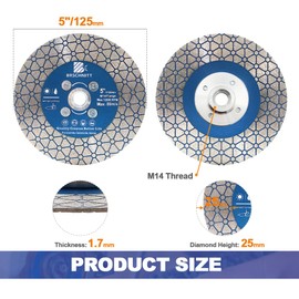 BRSCHNITT Diamond Cutting Disc 125 mm Double-Sided for Cutting and Grinding Granite Marble Tile Natural Stones M14