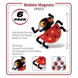 COTA Global Lady Bug Refrigerator Bobble Magnets Set of 6 - Assorted Color Fun Cute Ladybug Insect Bobble Head Magnets for Kitchen Fridge, Locker, Home Decor, Cool Office Decorative Novelty - 6 Pack