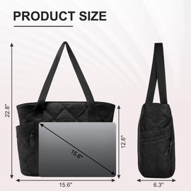 Aucuu Tote Bag for Women, Women's Handbag, Foldable Handbag, Shoulder Bag, Women's Carry-On Bag with Laptop Compartment, Travel Quilted Bag for Beach, Gym, Work, School, Shopping (Black)