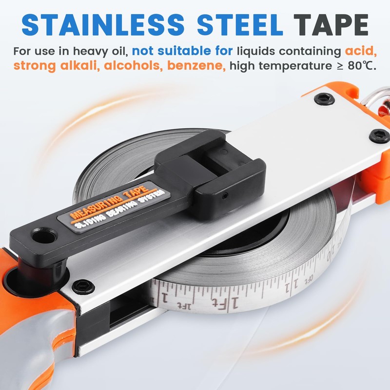 YJINGRUI 33ft/10m Oil Tank Gauging Tapes, Explosion Proof, Stainless Steel