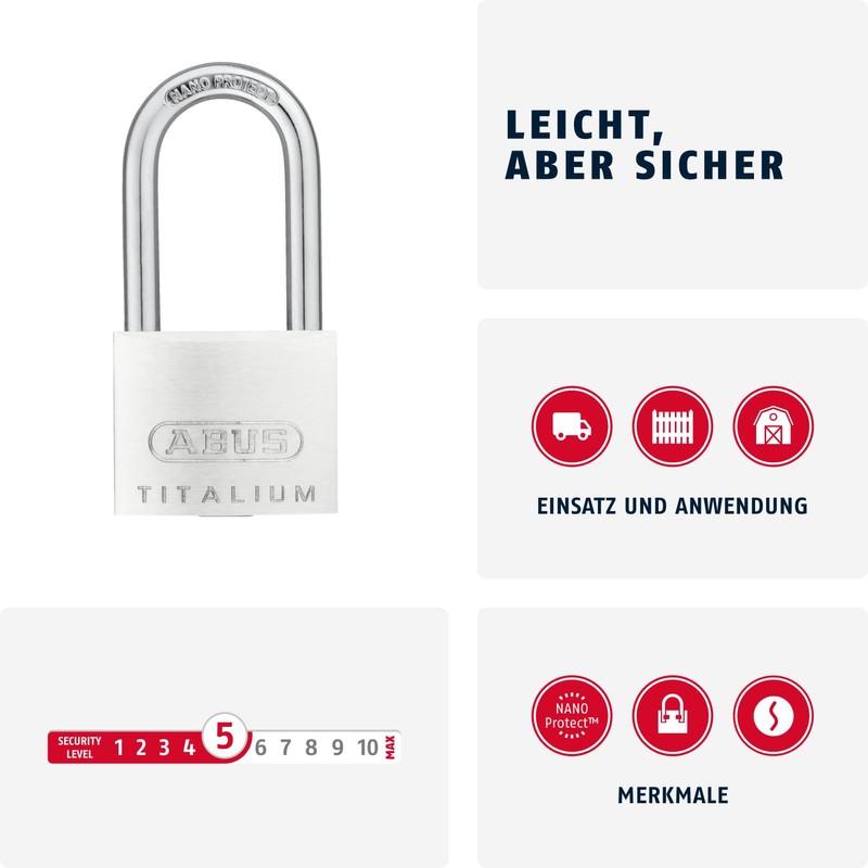ABUS Titalium 64TI/40HB40 Padlock with high Shackle - Basement Lock