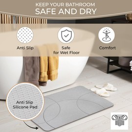 Anactoro Stone Bath Mat, Diatomite Stone Bathmat, Fast-Drying Eco-Friendly Diatomaceous Mat, Absorbent Shower Mat for Bathroom, Anti-Slip Design Mat 23.6 x15.3 (Gray, Large, Rectangular, Abstract)