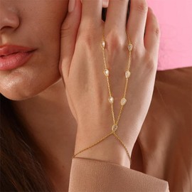 Hand Chain Bracelet for Women Dainty Gold Bracelets Ring Bracelet Hand Chain Hand Jewelry Gifts for Women Trendy