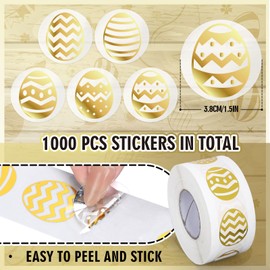 FYSUIMU 1000Pcs Clear Easter Stickers Roll Gold Foil Easter Egg Seal Stickers Self-Adhesive Label Decals for Craft Scrapbook Envelope Card Spring Holiday Party Favor Decor