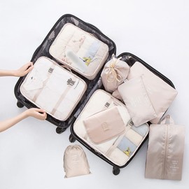 Packing Cubes for Suitcase, Toifucos 10pcs/set Travel Packing Cubes Travel Luggage Packing Organizers Waterproof Travel Compression Suitcase Bag Travel Essential Bag (Beige)
