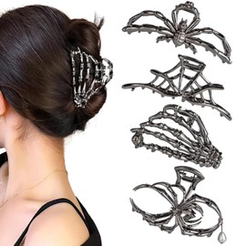 4 Piezas Pinzas Para Cabello Estilo Punk Con Strass, Diseños De Araña Telaraña y Mano Esquelética, Accesorios Góticos Para Mujer y Niñas Fiesta Evento