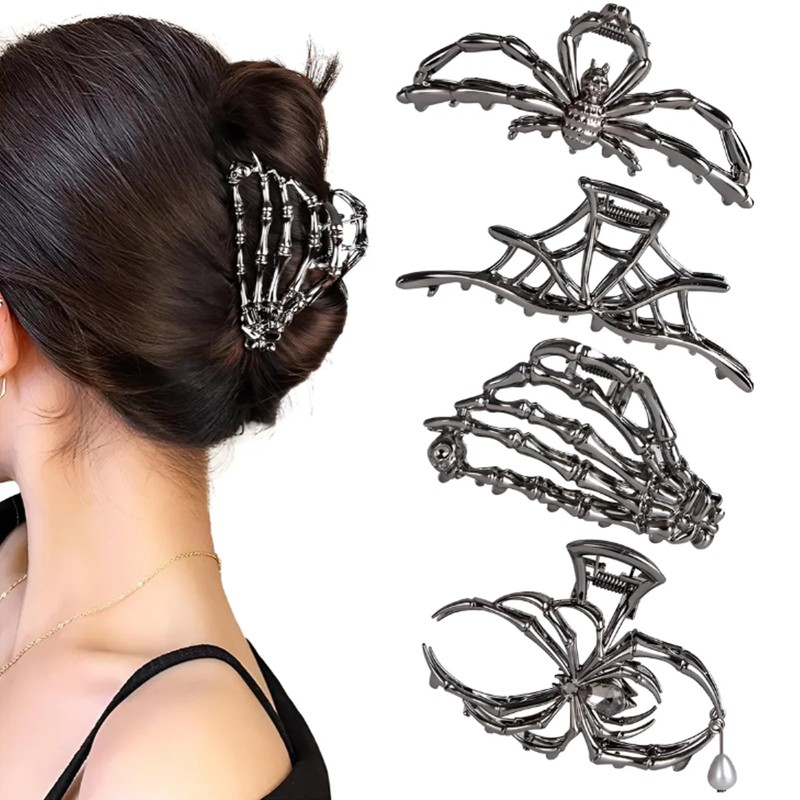 4 Piezas Pinzas Para Cabello Estilo Punk Con Strass, Diseños