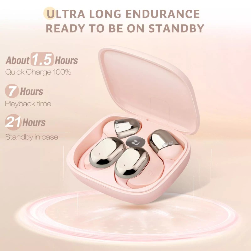 ZIHNIC Open-Ear Wireless Bluetooth Headphones with Mic Comfortable Ear Hooks