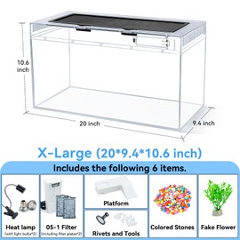 20x10.6x9.4'' Turtle Tank Kit A High-Definition Turtle Aquarium with Heating Lamp, Filter, Advanced Ventilation, High-Temperature Resistance, Complete Accessories for Turtle Habitat