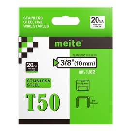 meite T50 Stainless Steel Staples Marine, 3/8 Inch Heavy Duty Staples for Staple Gun - 1512 Counts, 20 Gauge 3/8 Inch Crown T50 Upholstery Staple for Marine Applications