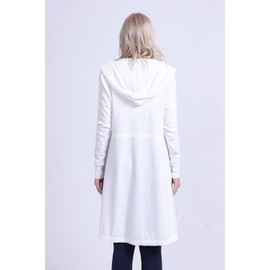 SMILING PINKER Women Light Weight Hooded Cardigan Casual Drape Open Front Long Sweater with Pockets(White,XS)