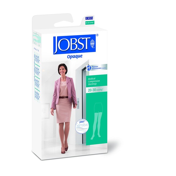 JOBST Opaque Thigh High with Sensitive Top Band, 20-30 mmHg Compression Stockings, Closed Toe, X-Large, Classic Black