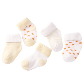 ANIMQUE Children's Baby Socks 0-10 Years Boys Girls Daily Basic Cotton Crew Socks Pack of 5 Student Casual Breathable Comfortable, 5 Pairs Winter Thick Yellow
